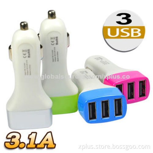 Triple USB port in-car charger with 3.1A output